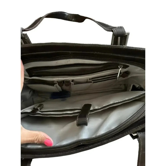 Franklin Covey Brown Leather Work Laptop Bag Organizer Briefcase Shoulder Tote - Picture 2 of 5